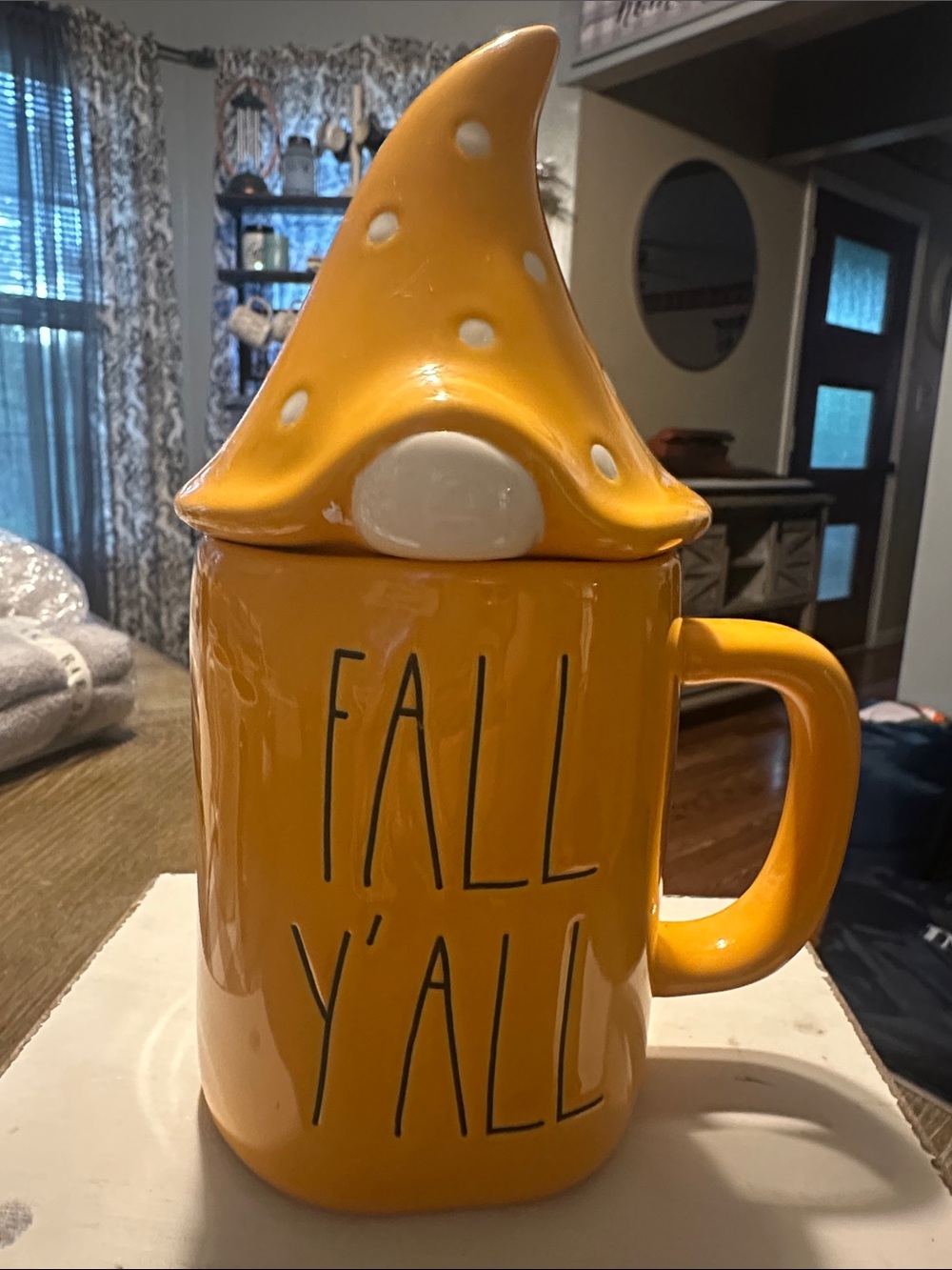 Rae Dunn Yellow 'FALL Y'ALL' Mug with Gnome Lid